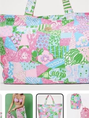 Lilly Pulitzer Patchwork Floral Tote in Pink, Green & Light Blue